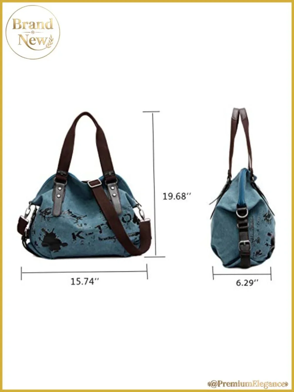 Canvas Vegan Leather Hobo Shoulder Tote with Adjustable Strap, Zip Pockets